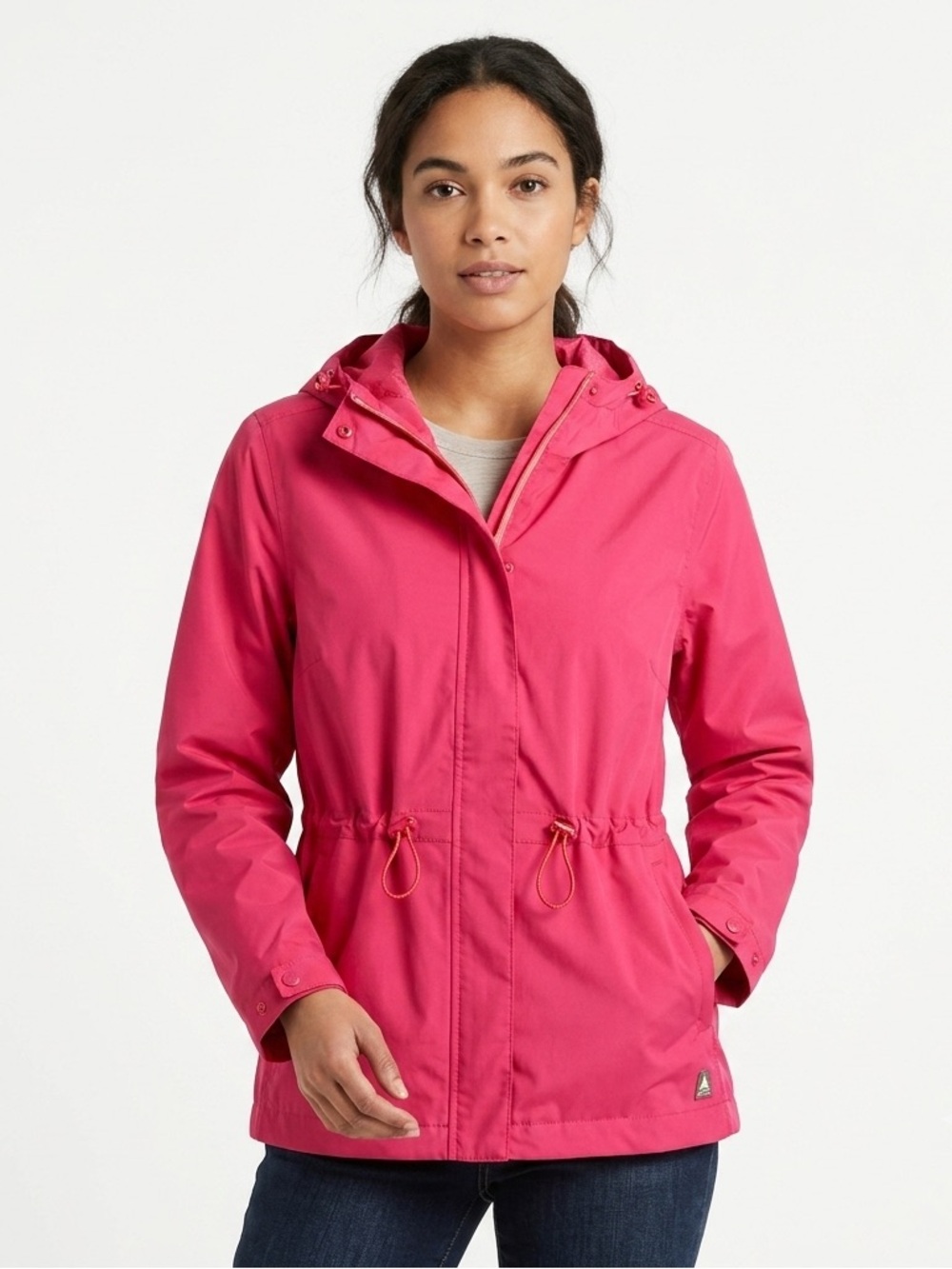 G.H. Bass & Co Womens Small Rain Jacket Pink Hooded Anorak Lightweight Parka